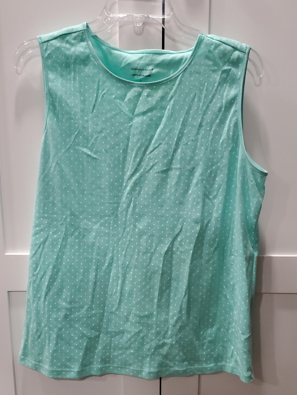 Christopher & Banks Mint Green Sleeveless Polka Dot Shell 100% Cotton